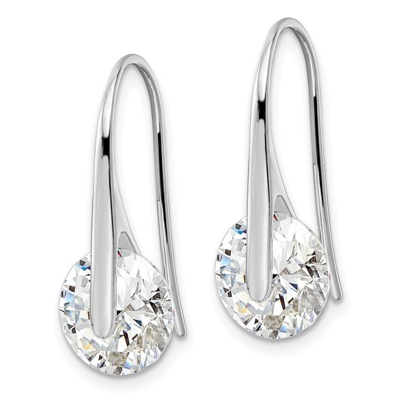 Sterling Silver Rhodium-plated Polished Round CZ Dangle Earrings - Picture 4 of 4